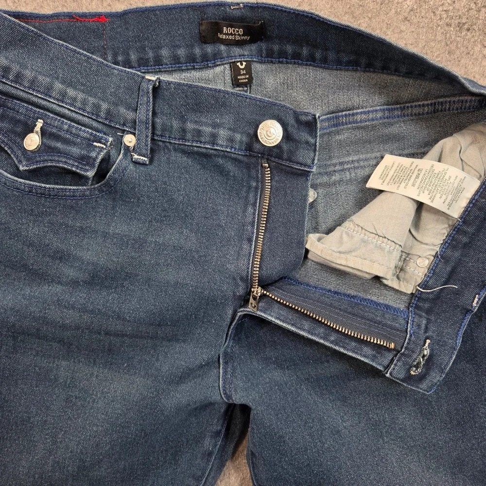 True Religion Rocco Jeans Mens 34 Relaxed Skinny Denim Flap Pocket 52549-00